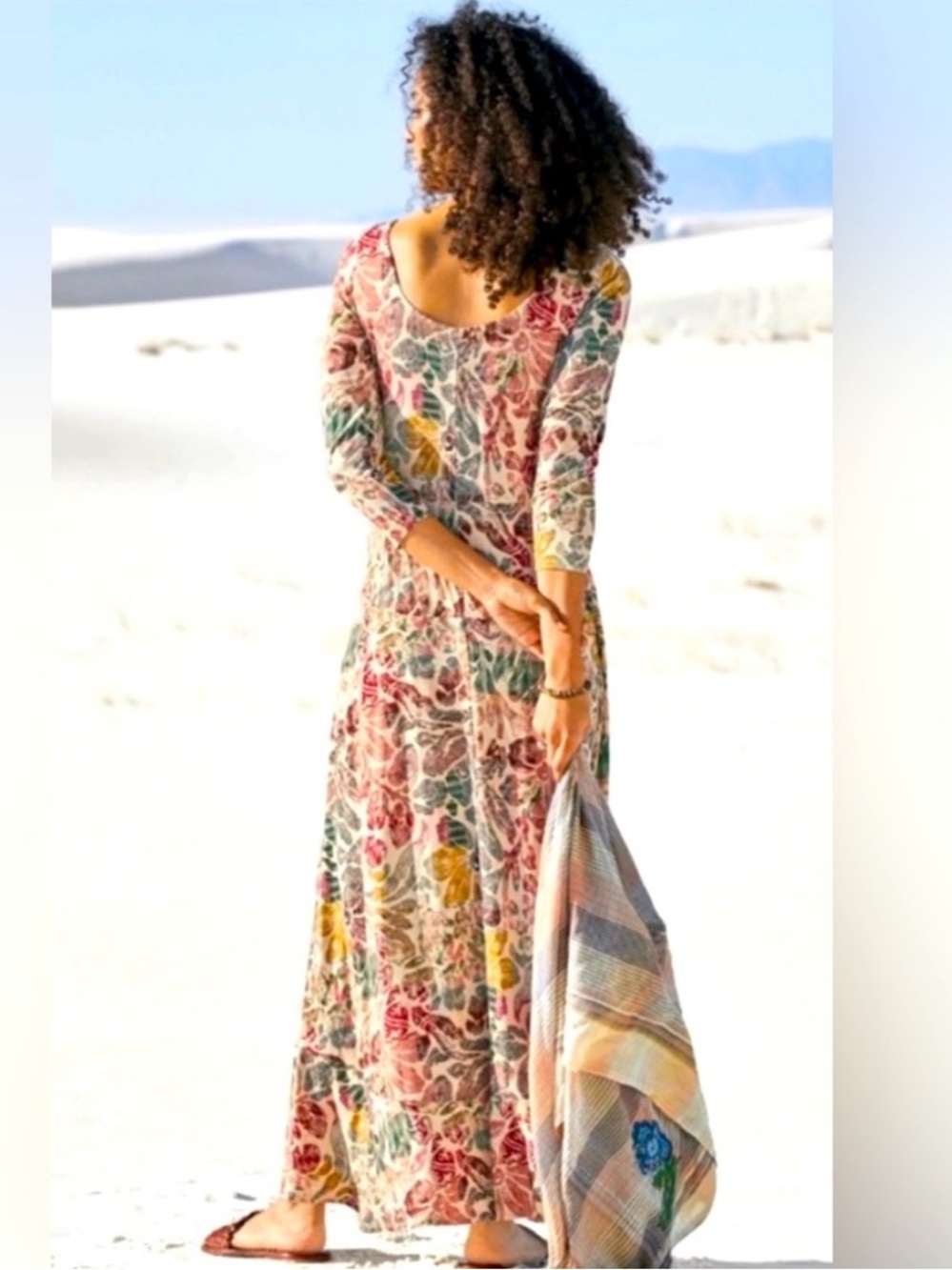 Peruvian Connection Floral Scoop Neck Maxi Dress in Multi-Color Size: XXL